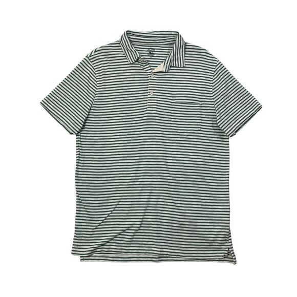 J Crew Shirt Mens L Basil Green White Striped Cotton Slub Yarns Side Vent Tennis - Picture 1 of 9